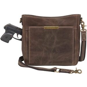 Gun Tote’n Mamas brown leather concealed carry purse bag crossbody shoulder